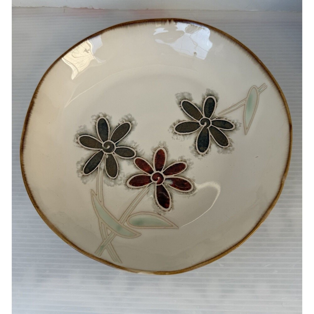 Pier 1 Petals Salad Plate Bowl Hand Painted 8” Floral Stoneware Discontinued